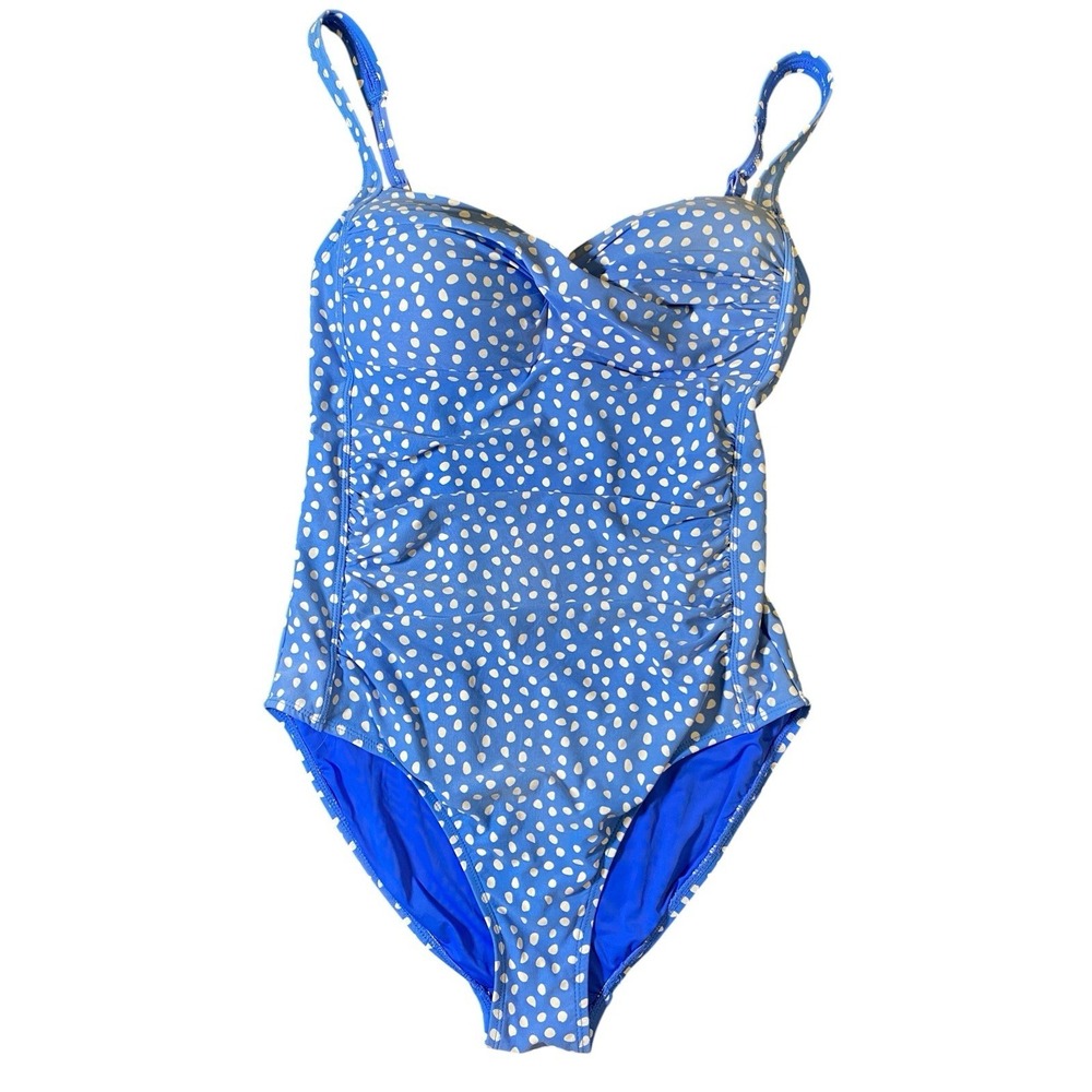 Nip Tuck Swim One Piece Swimsuit Size US 8 Blue Polka Dot Ruched Twist Front